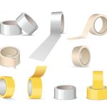 Duct,Tape,Rolls,Set.,Realistic,White,,Silver,And,Yellow,Adhesive